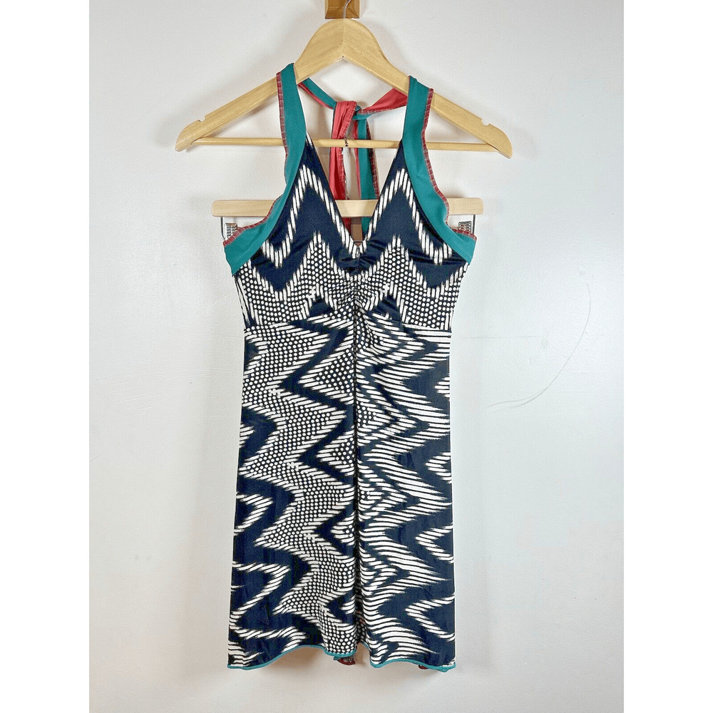 Autumn Teneyl Halter Dress Black and White‎ Geometric Sz M